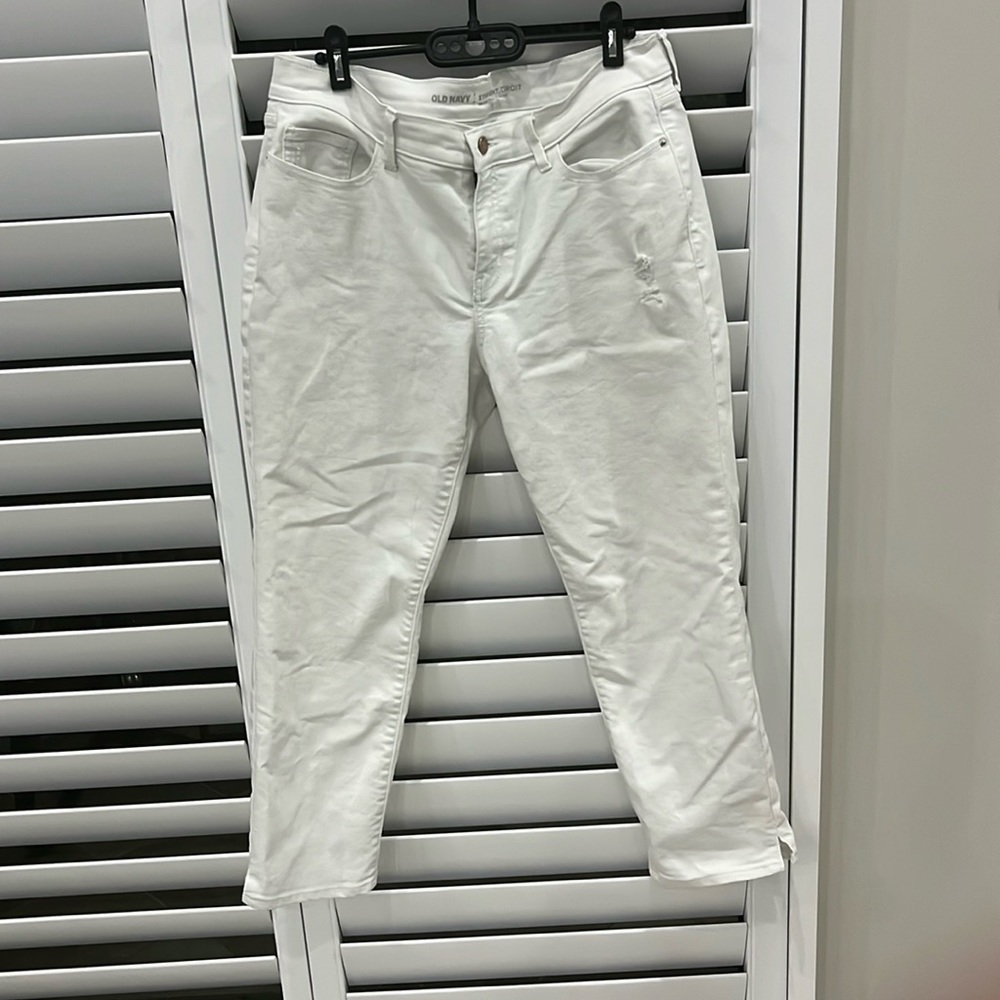 white jeans with a tiny bit of distressing